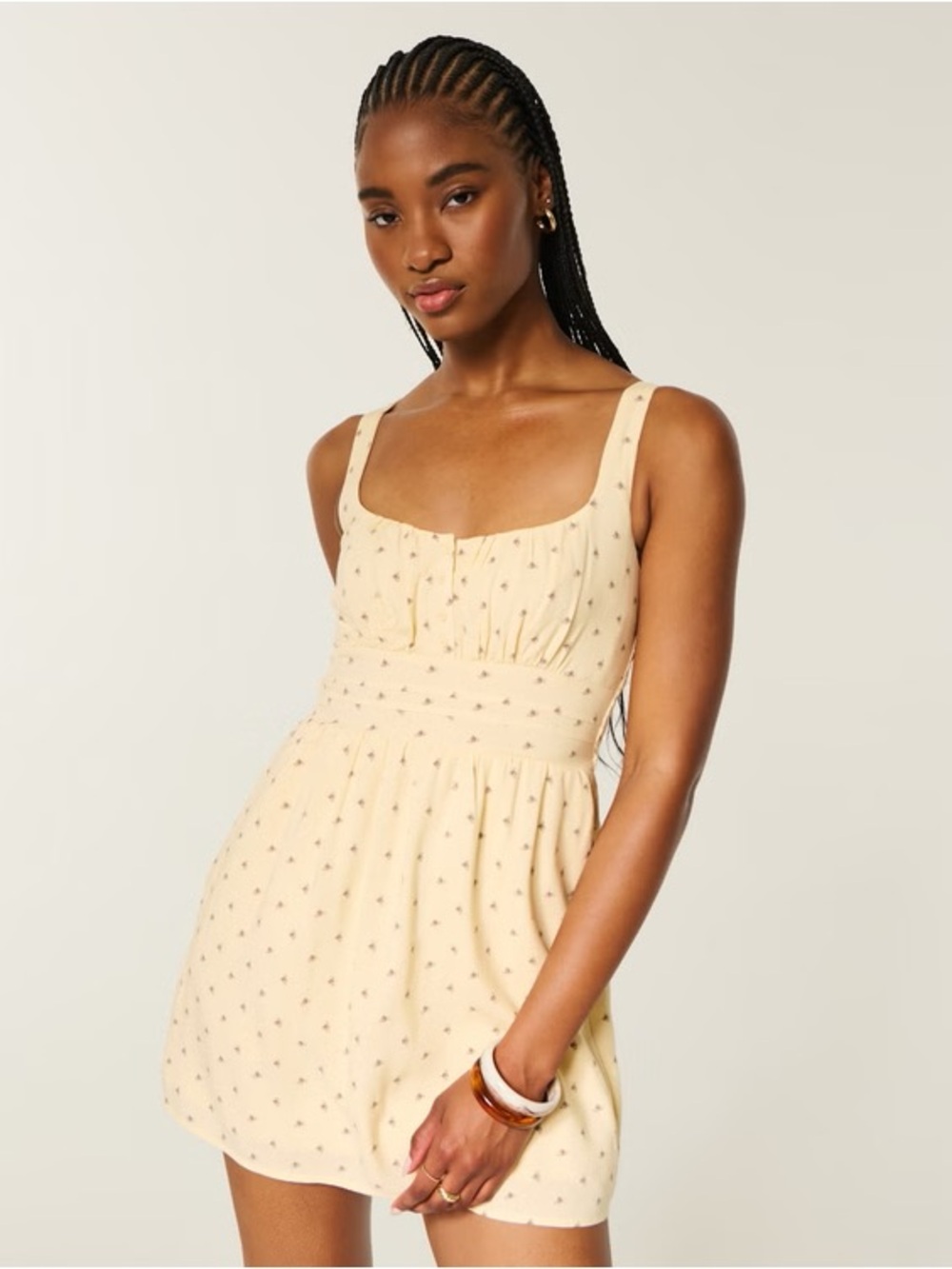 NWT Hollister Cream Floral Button Front Mini Dress Size Small